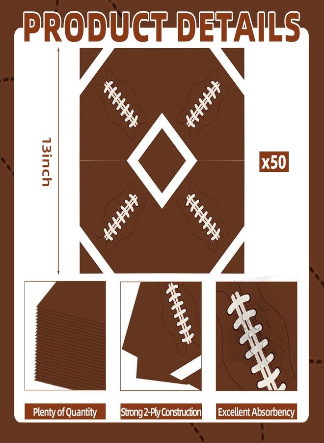 Merriva 50 Count Football Party Paper Napkins – 25 Football Design and 25 Field Design, Disposable Beverage Cocktail Napkins for Game Day, Sports Birthday, Tailgate, and Team Celebration Decorations - Image 3
